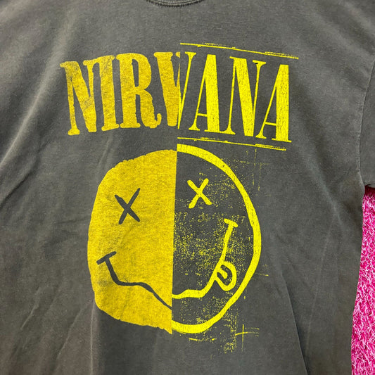 Nirvana Nevermind Split Face Dead Eye Smiley Grunge Tee XL