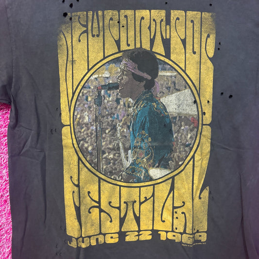 Jimi Hendrix 1969 Newport Pop Festival Distressed Rock Tee M