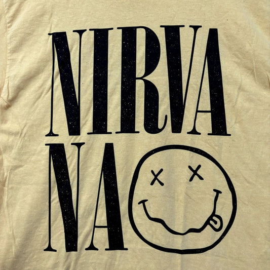 Nirvana Spell-Out Nevermind Smiley Face Grunge Tee L