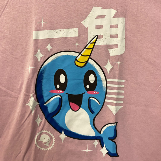 Kawaii Narwhal - Kaku "Horn" - Cute Graphic Pink T-Shirt Large