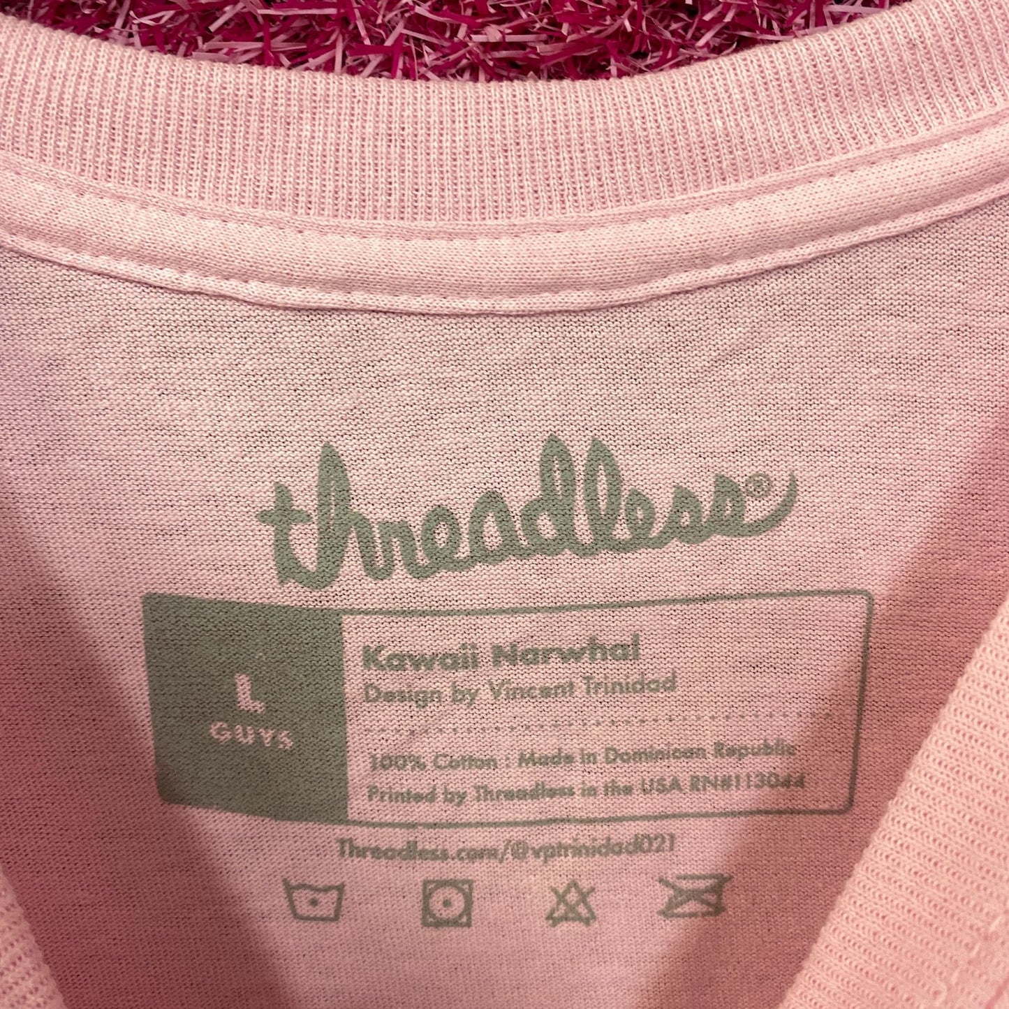 Kawaii Narwhal - Kaku "Horn" - Cute Graphic Pink T-Shirt Large