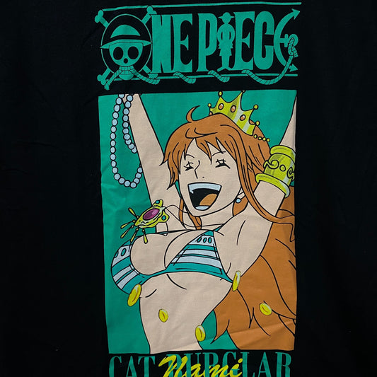 One Piece Anime Cat Burglar Nami Teal Logo T-Shirt Medium