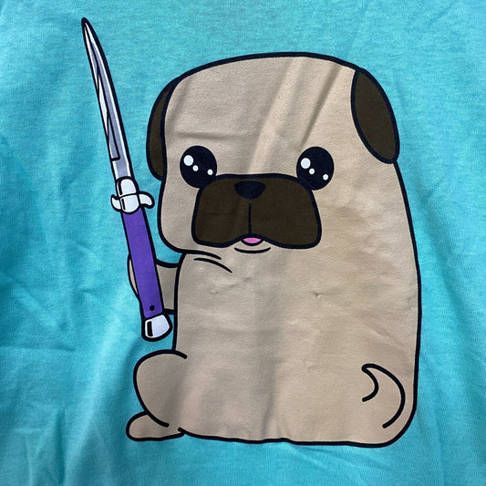 Doug the Thug Pug Butterfly Knife Kawaii Pop Art T-Shirt Extra Small