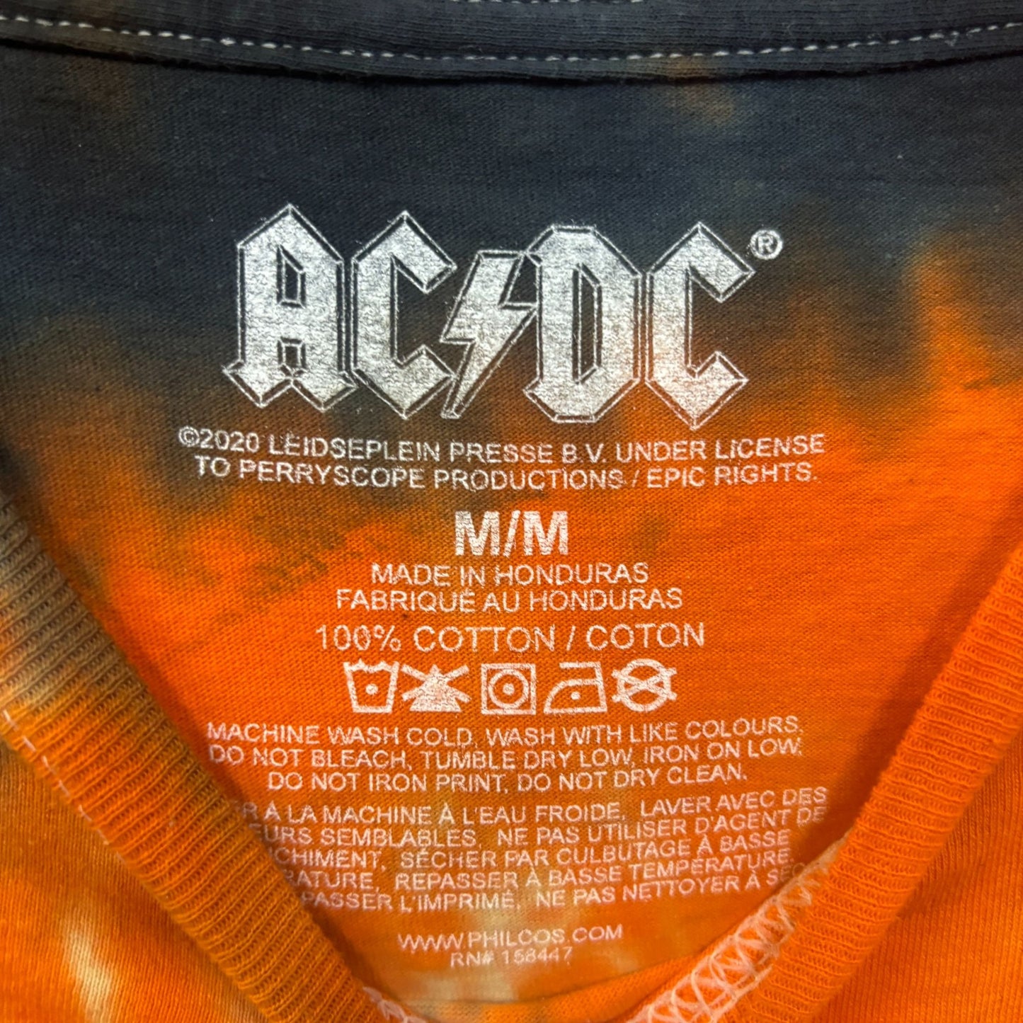 AC/DC Back in Black Spell-Out Album Art Hard Rock Tie Dye M