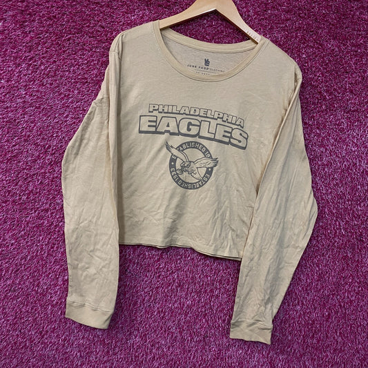 Junk Food Clothing Philadelphia Eagles Women's Brown Cropped Long-Sleeve Tee Large