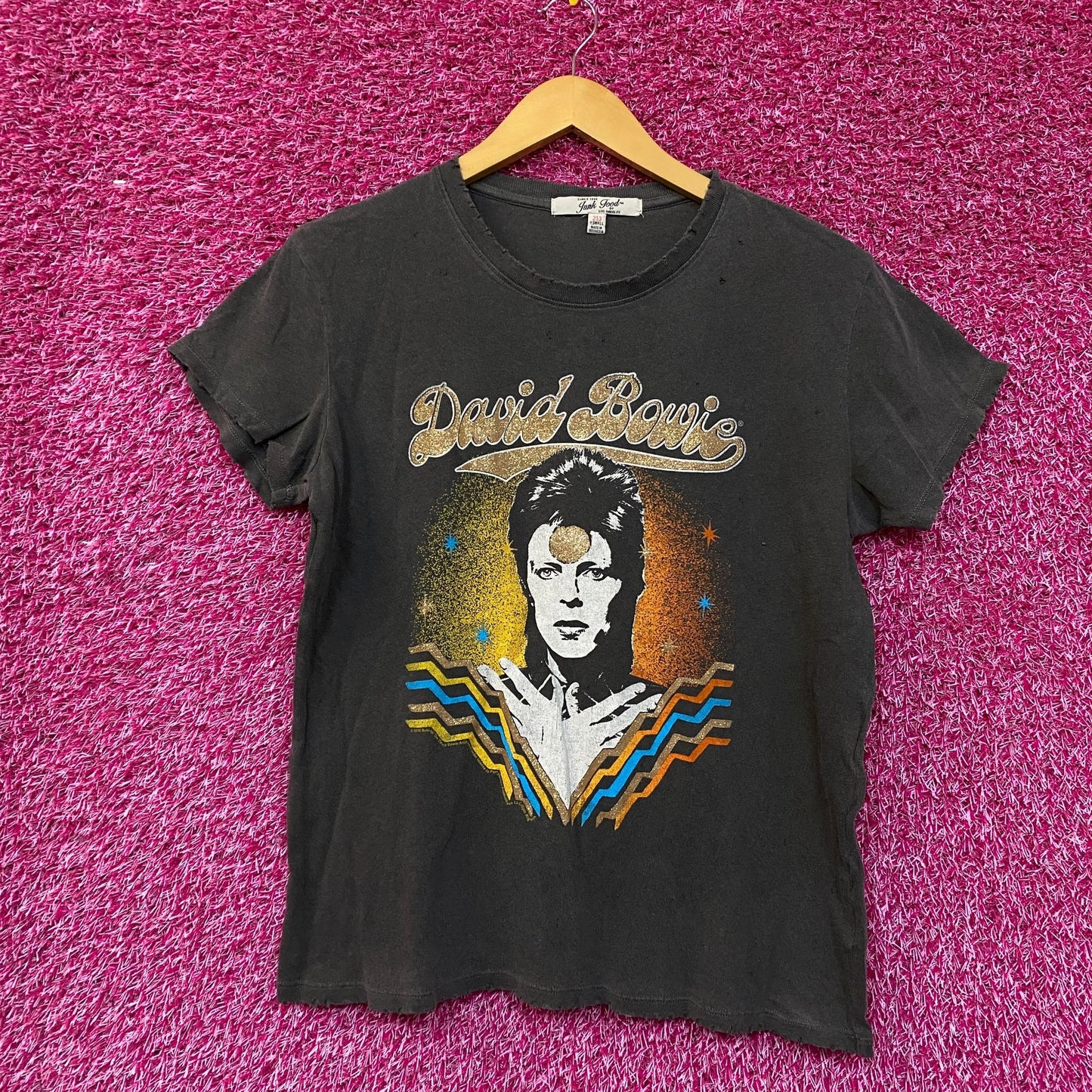 David Bowie Starman Womans Distressed Rock Tshirt size XS