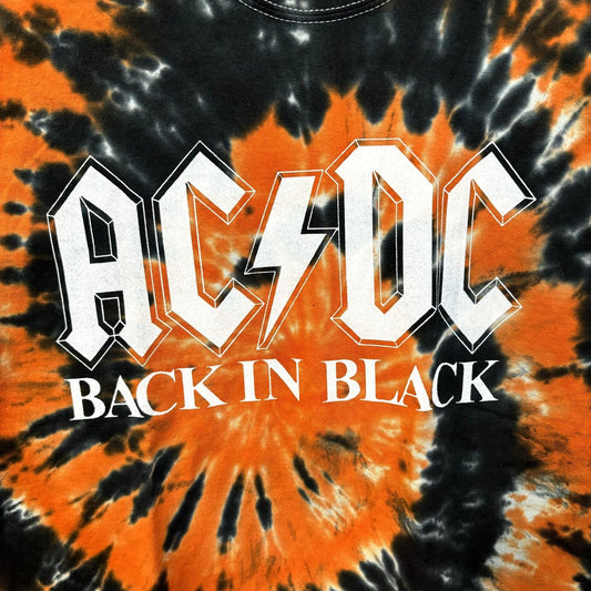 AC/DC Back in Black Spellout Heavy Metal Halloween Tie Dye L