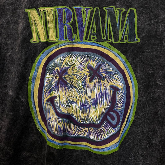 Nirvana Smiley Face Acid Wash Tshirt size large