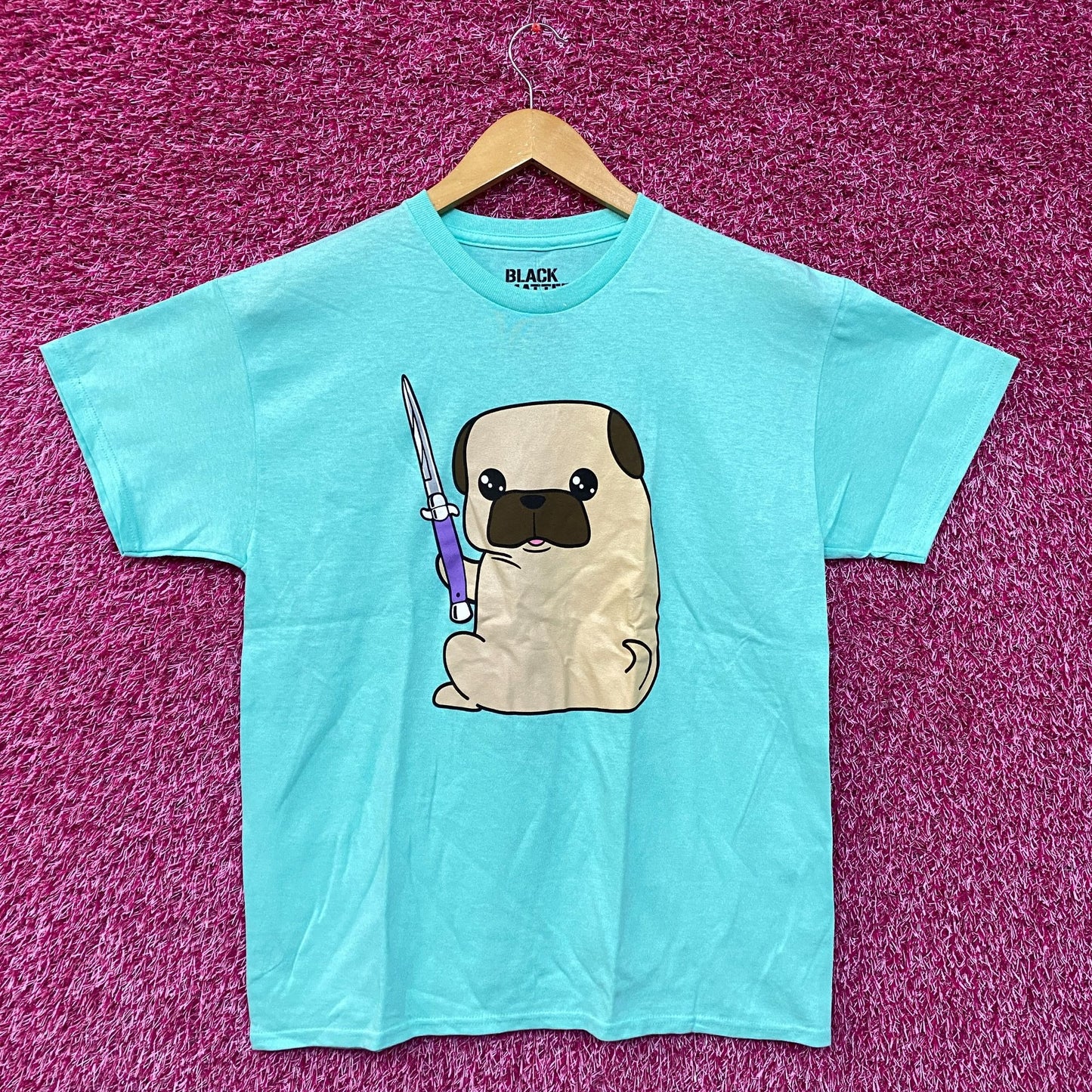 Kawaii Pug the Thug Butterfly Knife Doggo Black Matter Tee medium