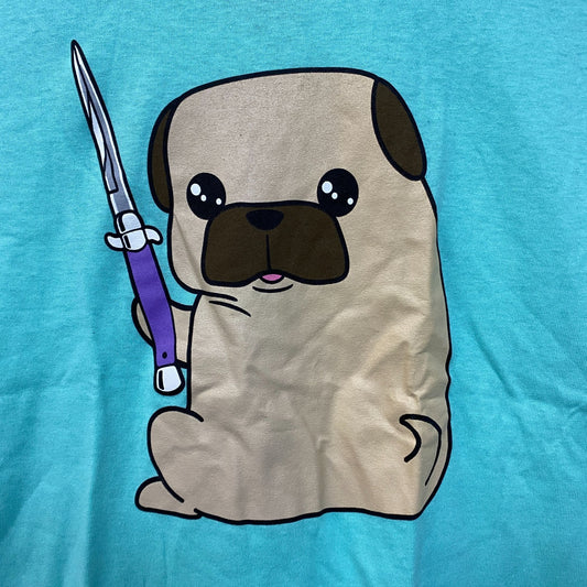 Kawaii Pug the Thug Butterfly Knife Doggo Black Matter Tee medium