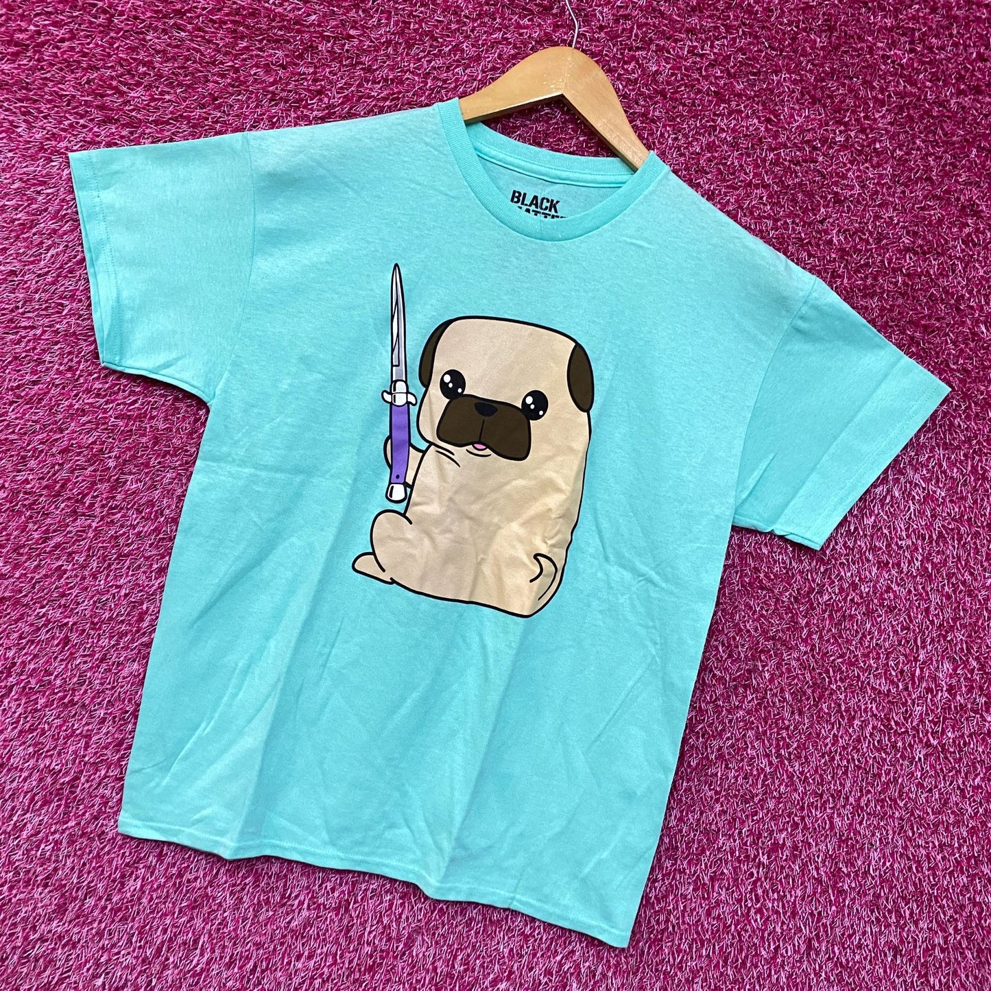Kawaii Pug the Thug Butterfly Knife Doggo Black Matter Tee medium