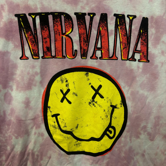 Nirvana Never Mind Smiley Face Pink Tie Dye Tshirt Size Large