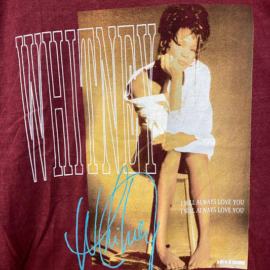 Whitney Houston I Will Always Love You Washed Graphic Burgundy T-Shirt XL