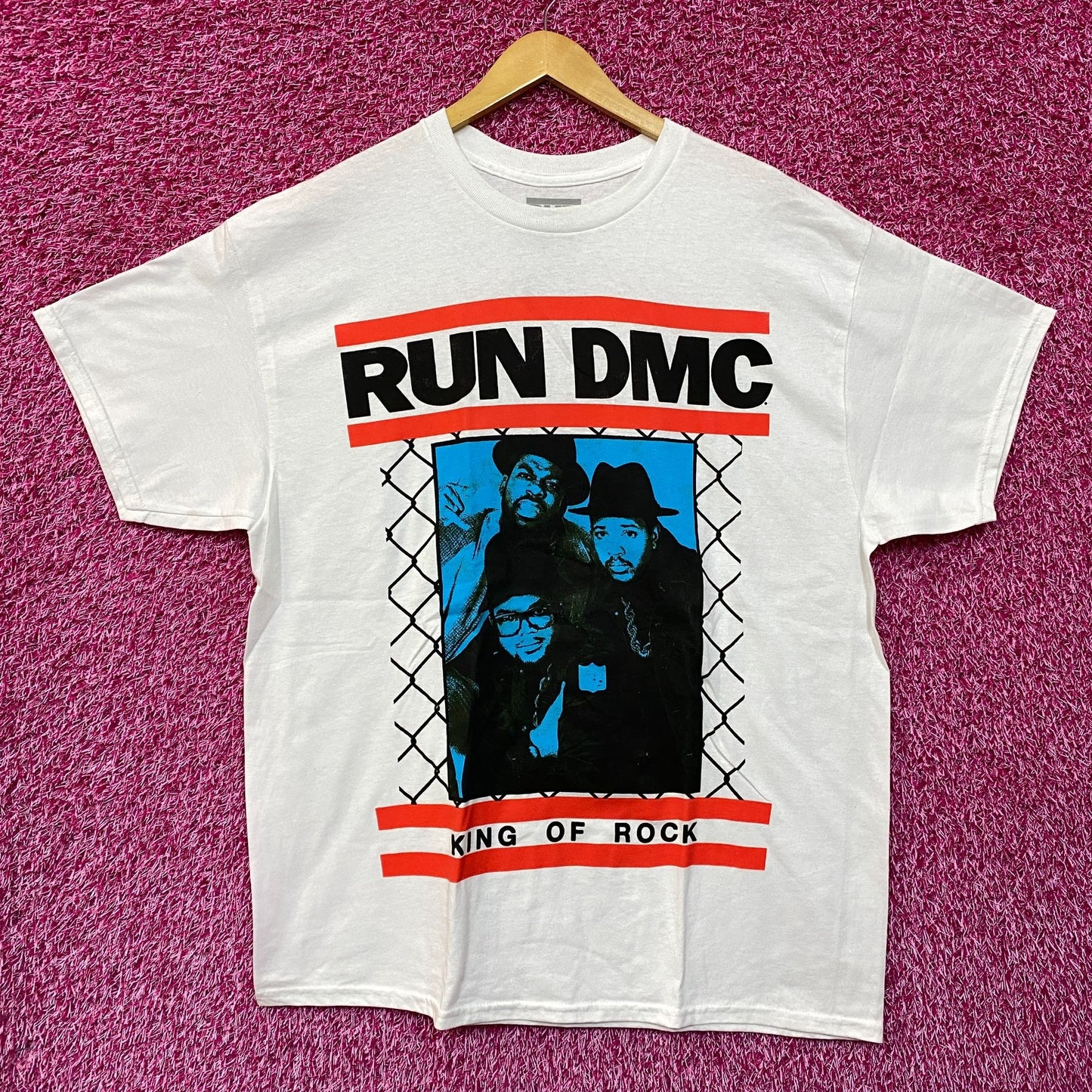 Run DMC King of Rock Chain Link Fence Hip Hop Group Tee 1X
