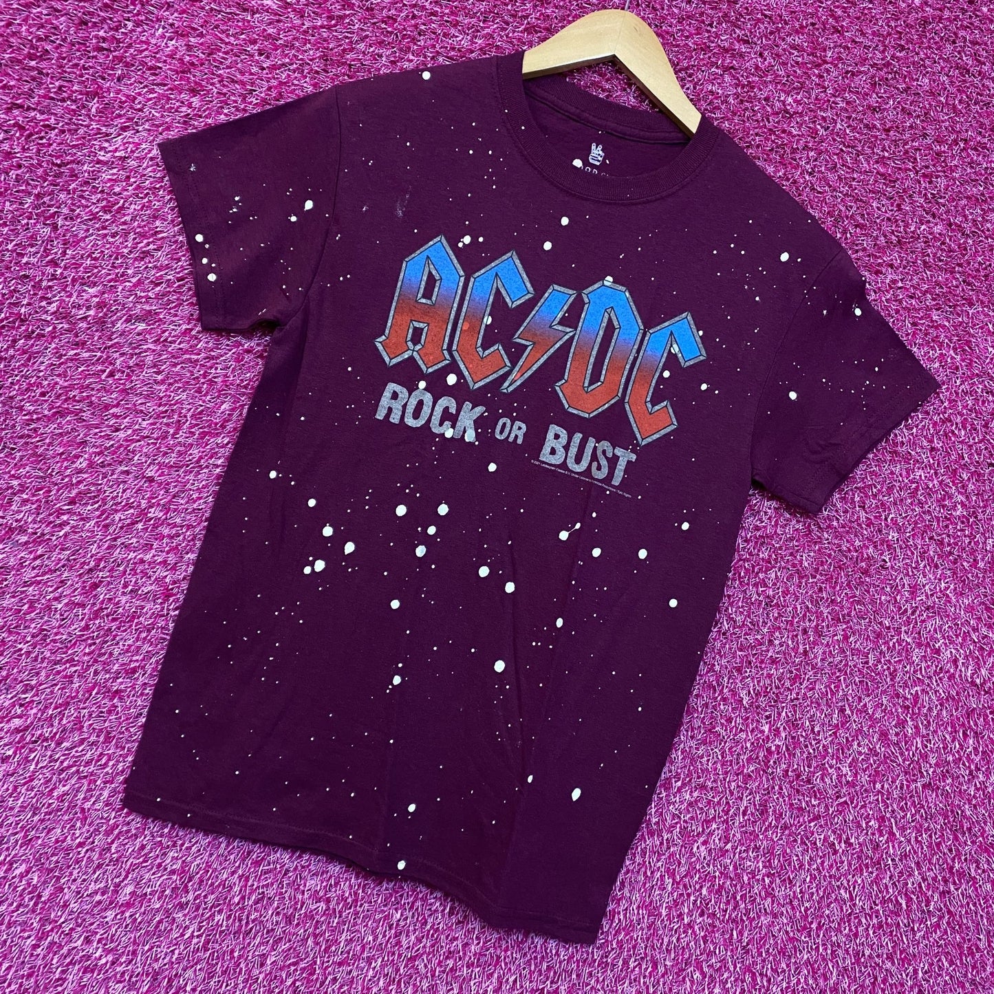 AcDc Rock Or Bust Splatter Dye Music Tshirt size Extra Small