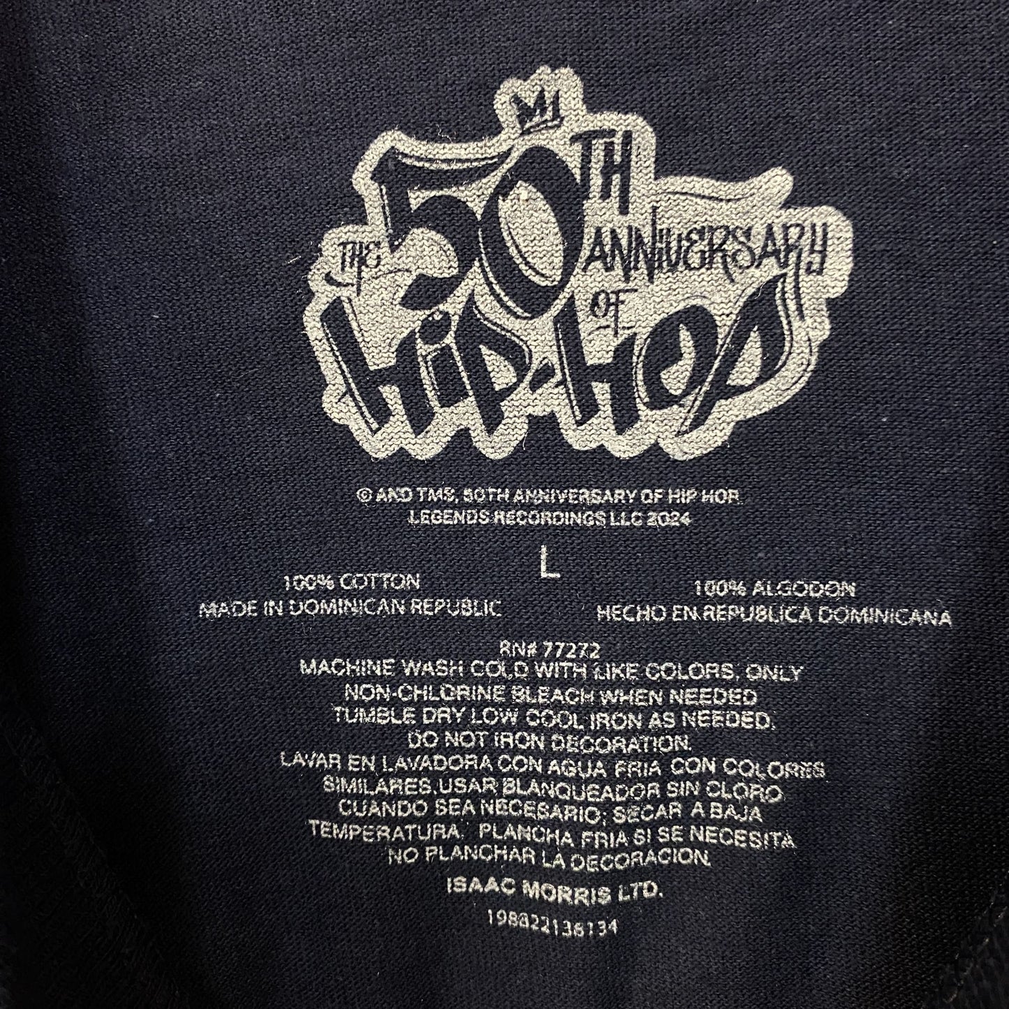 Ice-T Rhyme Syndicate 50th Anniversary of Hip Hop Graphic T-Shirt Large