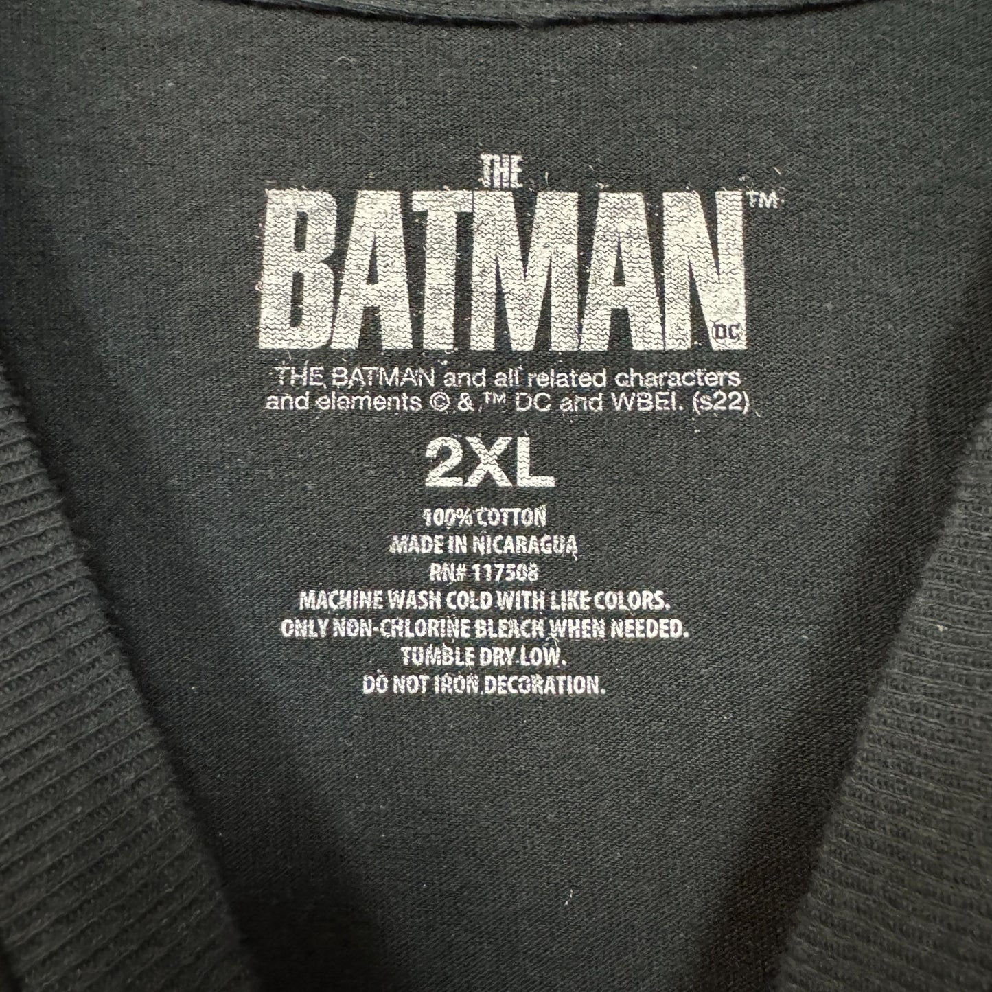 Robert Pattinson’s Batman T-shirt size 2xl.