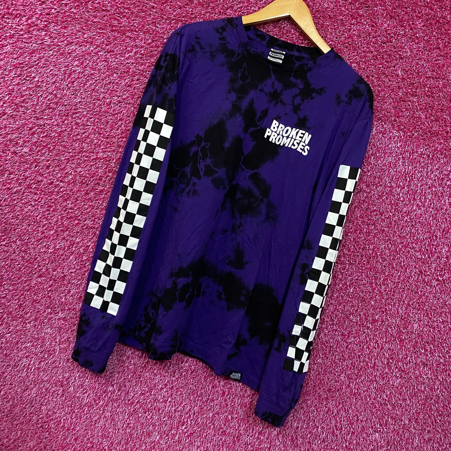 Broken Promises Street wear Purple/black Tie Dye Long Sleeve Tshirt size XL