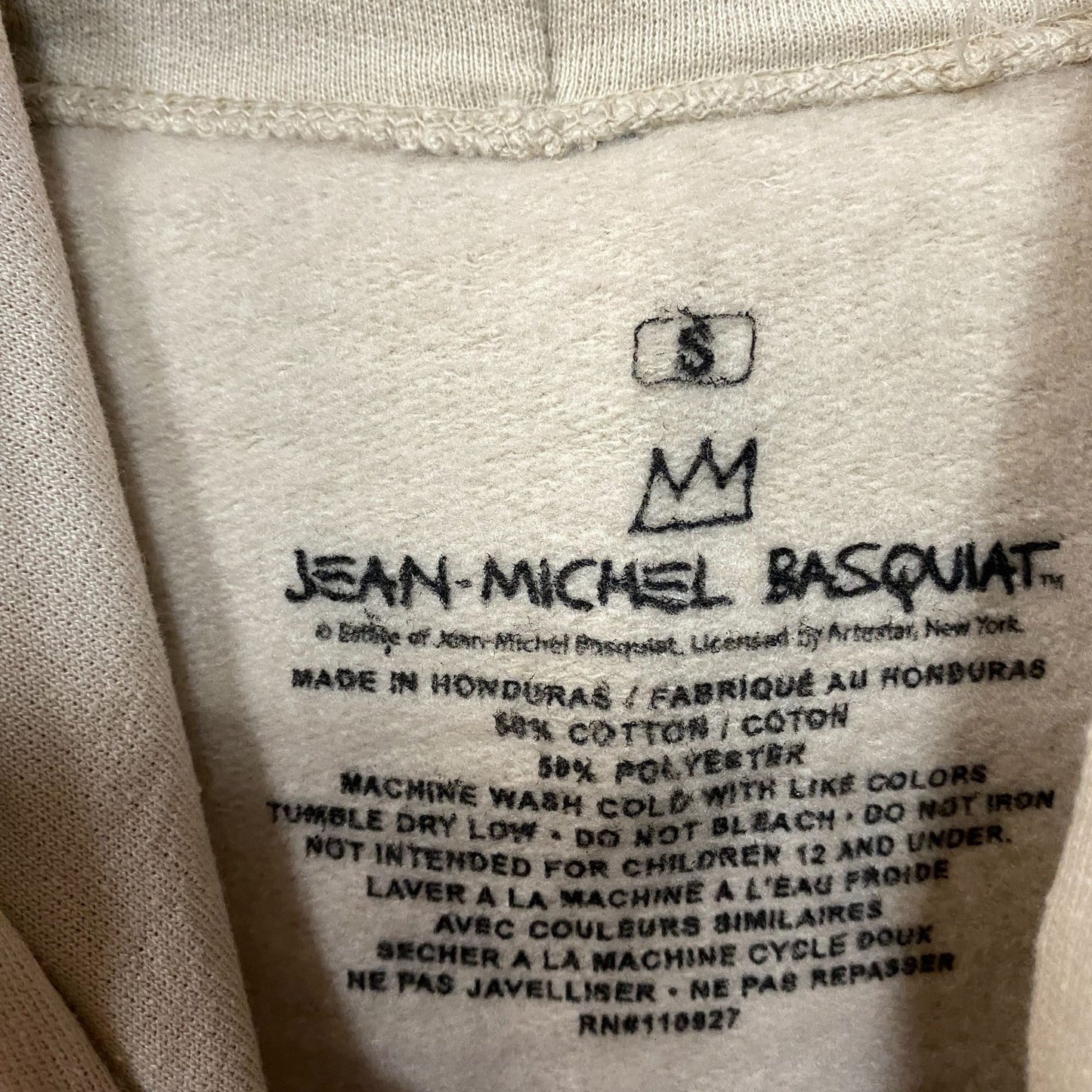 Jean Michel Basquiat Crown King Design Biege Hoodie size Small