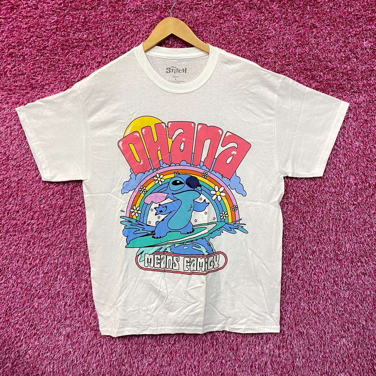 Stitch Surfing Ohana Means Family Disney Lilo & Stitch Tee L