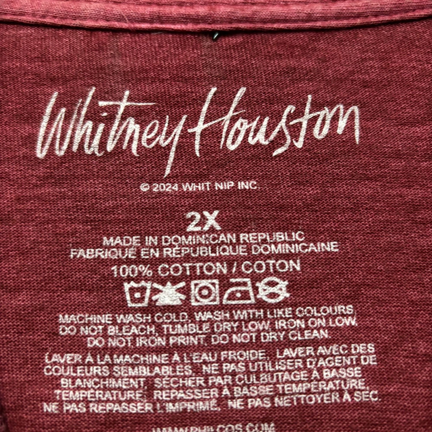 Whitney Houston I Will Always Love You Washed Graphic Burgundy T-Shirt 2XL