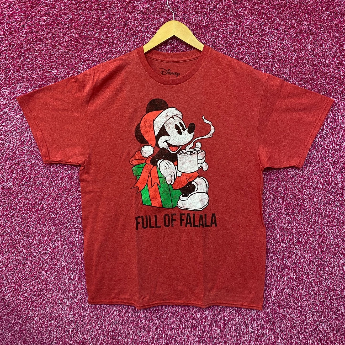 Santa Mickey Mouse Full of Falala Christmas Disney Tee L