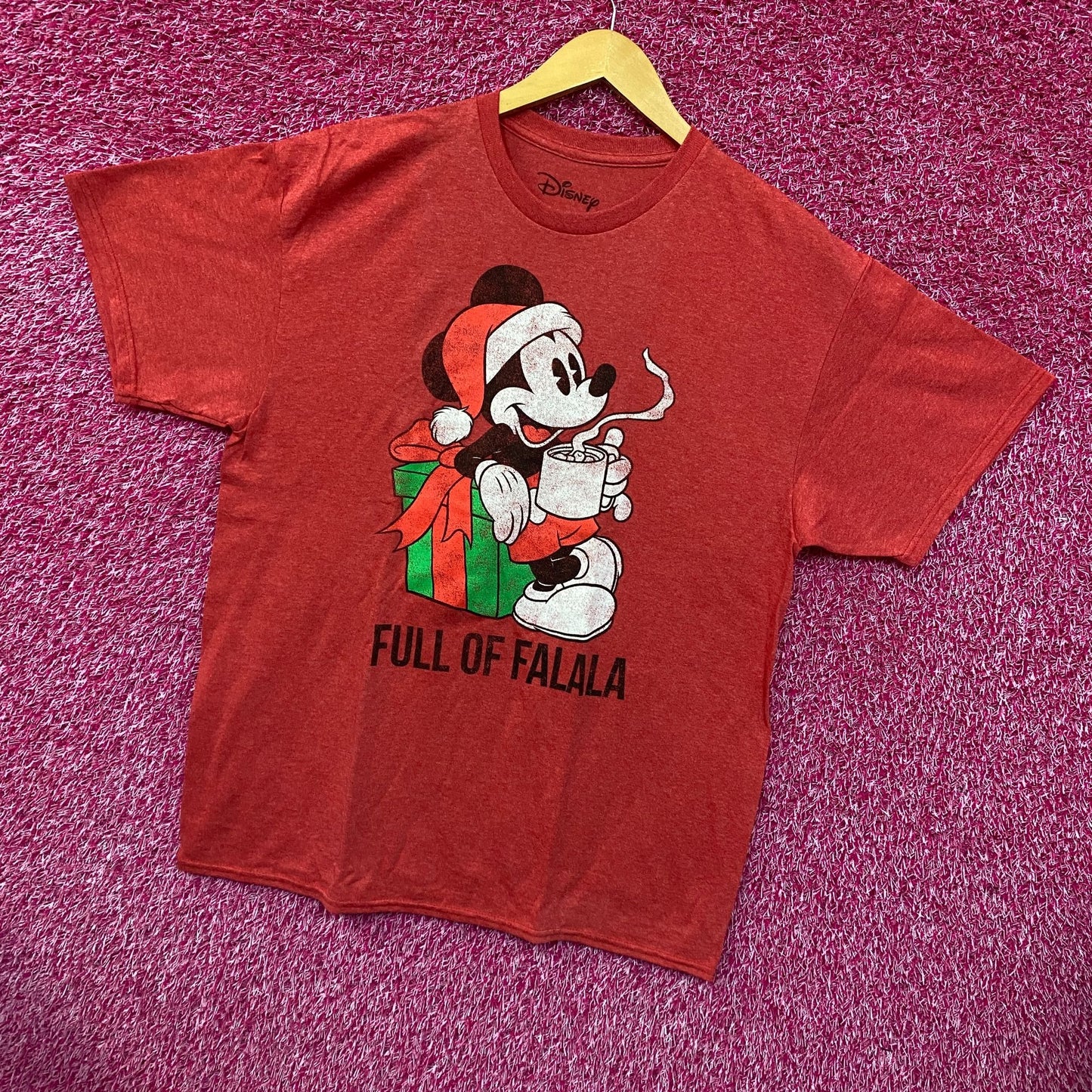 Santa Mickey Mouse Full of Falala Christmas Disney Tee L