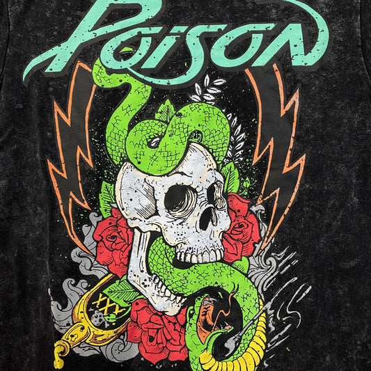 Poison Snakes and Skulls Mineral Wash Rock Band T-Shirt Small