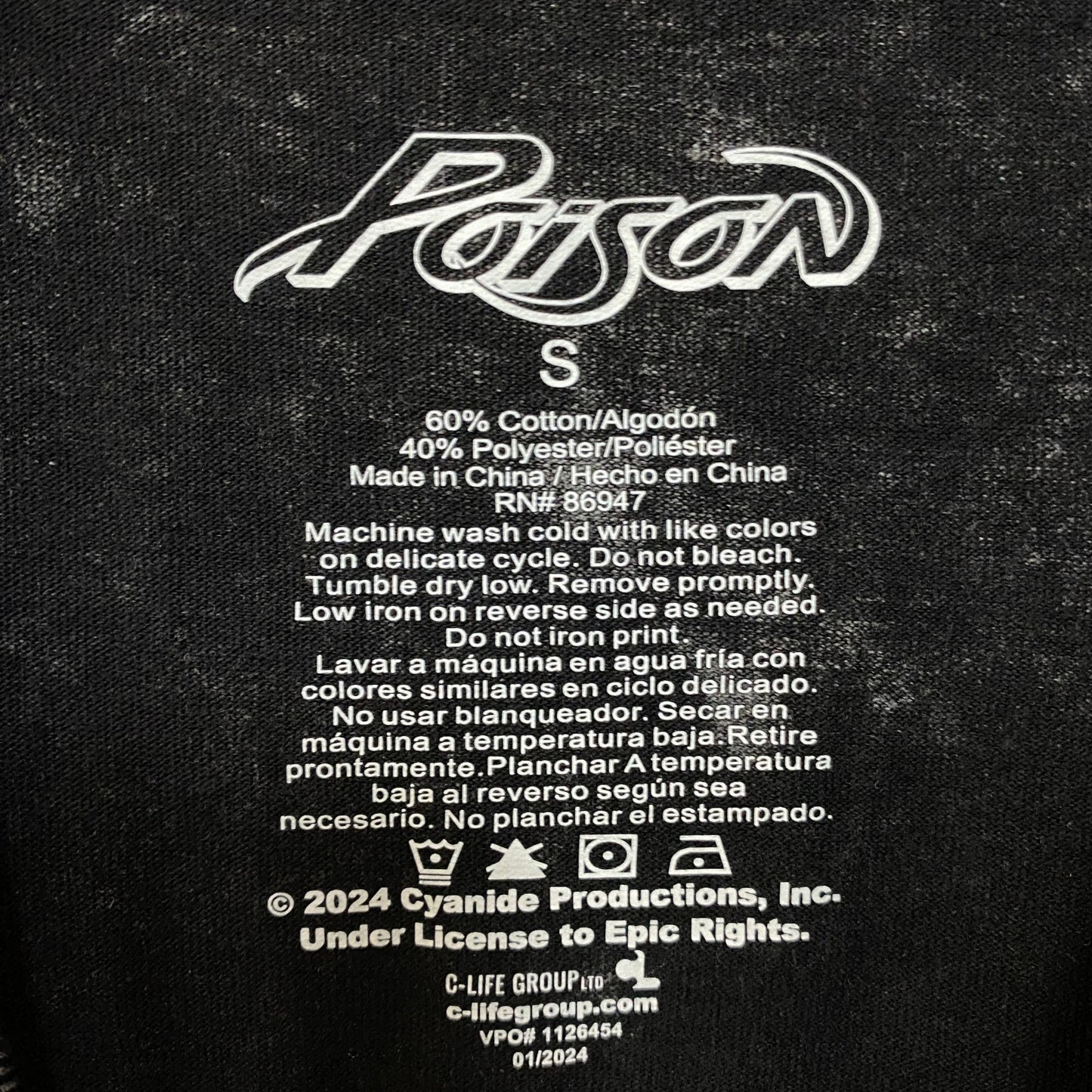 Poison Snakes and Skulls Mineral Wash Rock Band T-Shirt Small