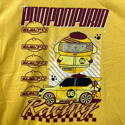 Sanrio Pompompurin Racing Kawaii Print T-Shirt Large