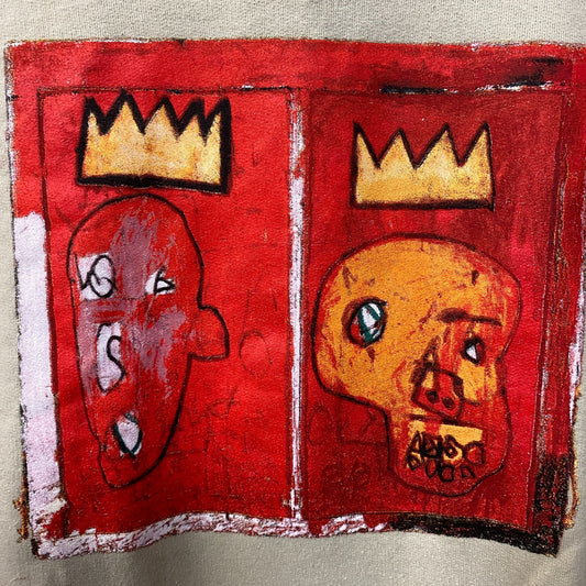 Jean Michel Basquiat Crown King Design Biege Hoodie size Medium