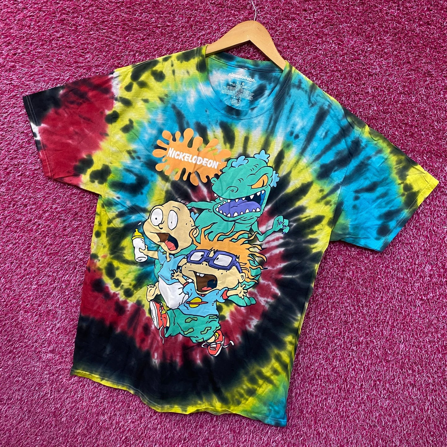 Rugrats Reptar Chasing Tommy & Chucky Nickelodeon Tie Dye L