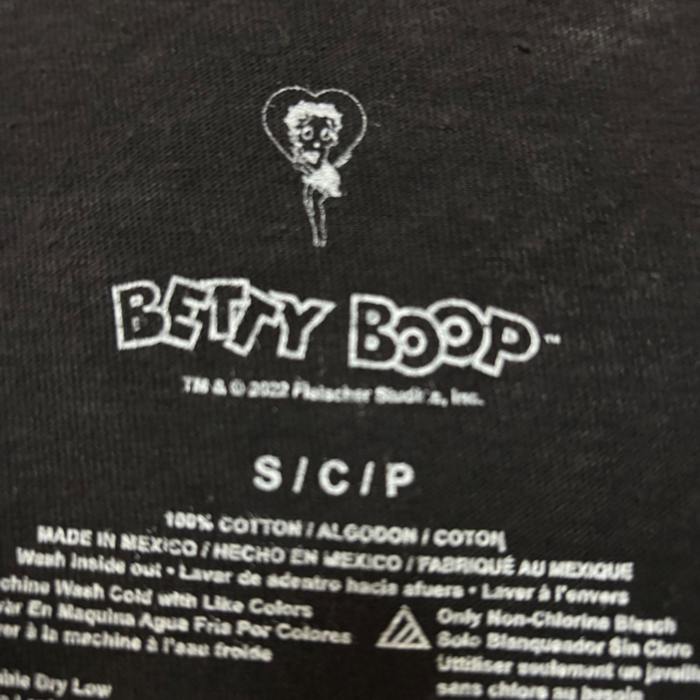 Betty Boop Biker Betty Flames Graphic Tee Charcoal Small