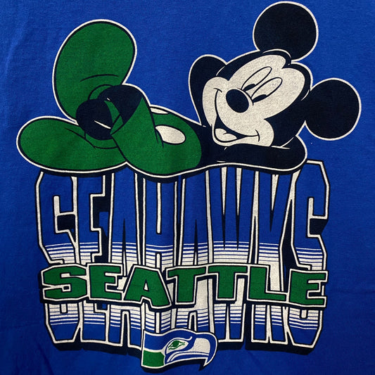 NFL X Junk Food Clothing Mickey Mouse Seattle Seahawks Blue Shirt Medium