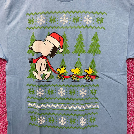Santa Snoopy & Woodstocks Christmas Peanuts Holiday Tee L