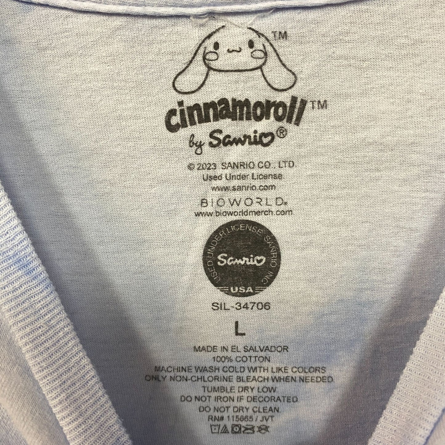 Sanrio Cinnamoroll Strawberry Kawaii Blue Graphic Print Shimmer T-Shirt Large