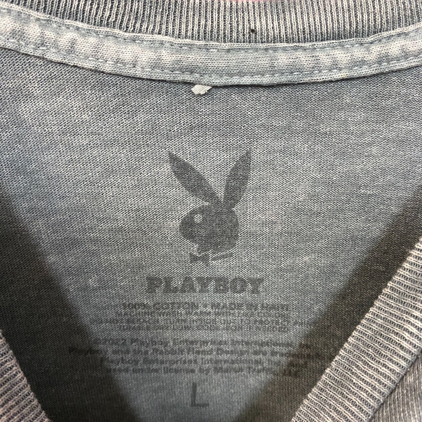 Play Boy Bunny Logo Graphic Design Gray T-Shirt Large