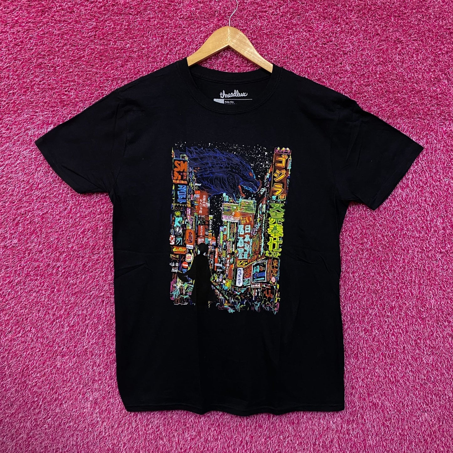 Kaiju City Downtown Neon Lights Gojira Threadless Tee L