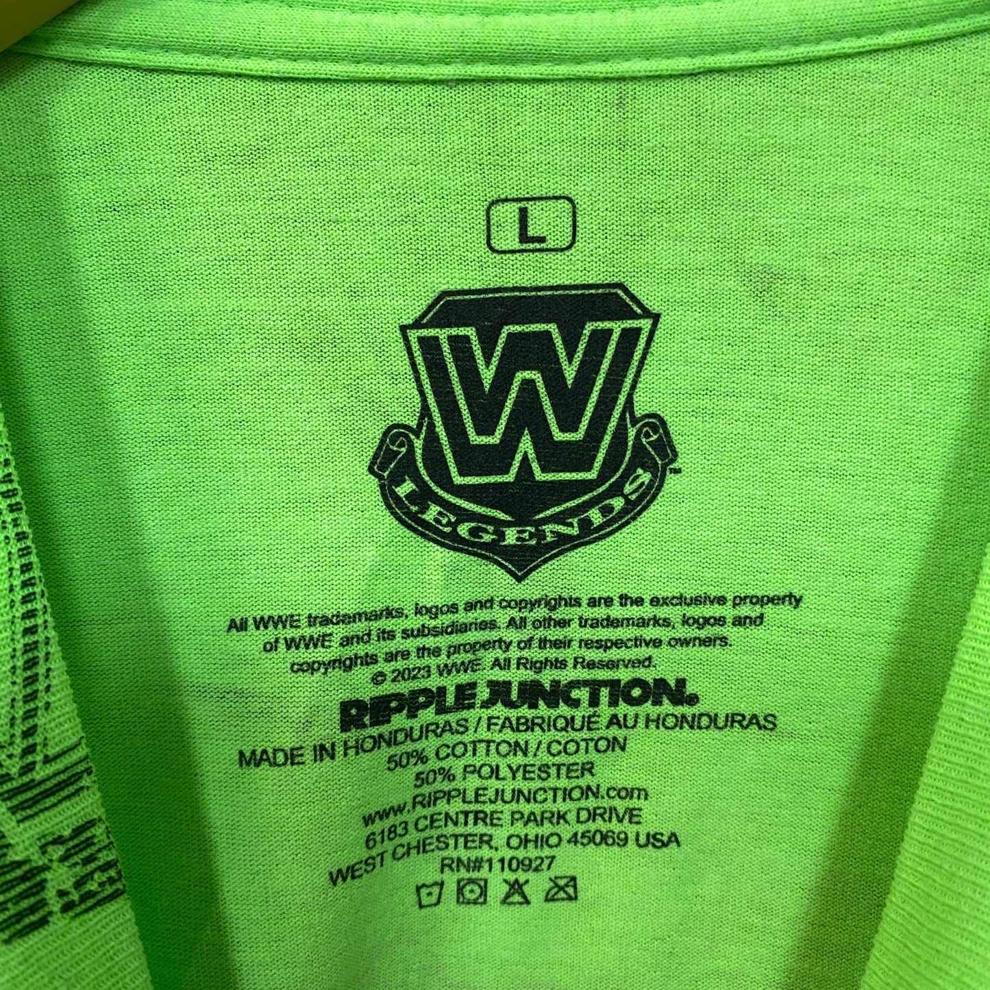 WWE Ripple Junction Neon Green The Ultimate Warrior Allover Print T-Shirt Size Large
