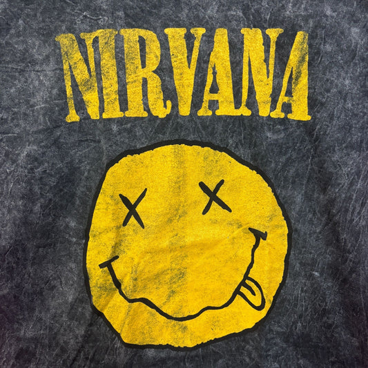 Nirvana Never Mind Smiley Face Mineral Wash grunge Tshirt size Large