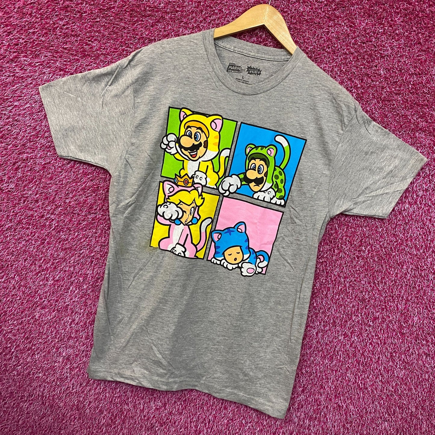 Super Mario Bros Furry Peach Toad Mario Luigi Nintendo Tee L
