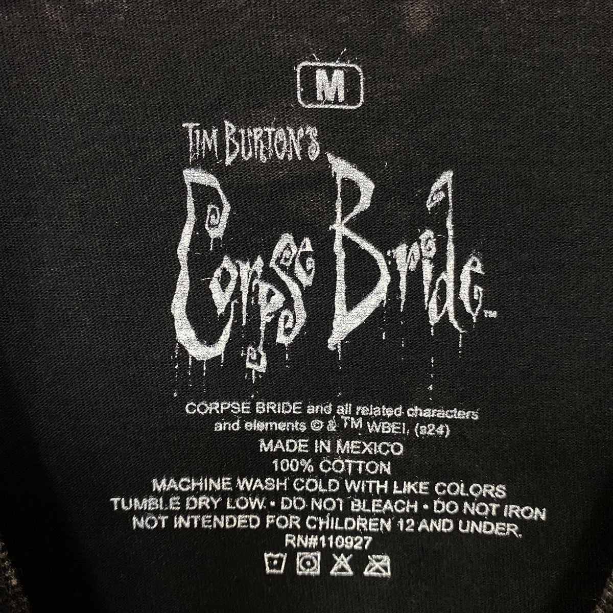 Tim Burton's Corpse Bride "Heart" Black Acid-Wash Long-Sleeve Graphic T-Shirt Medium