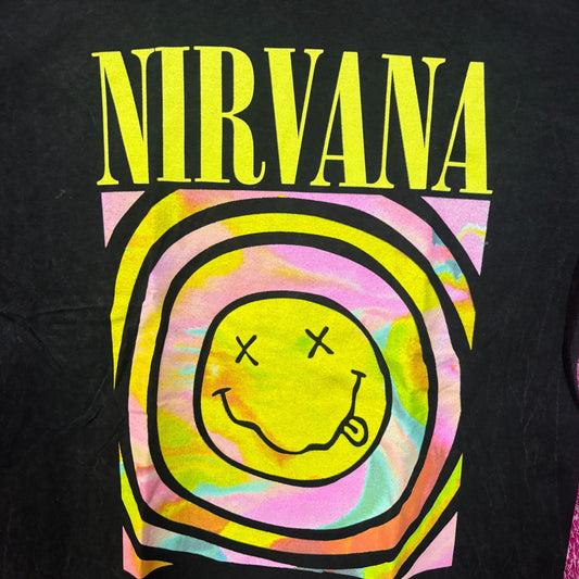 Nirvana Never Mind Smiley Face Mineral Wash Grunge Tshirt size Large