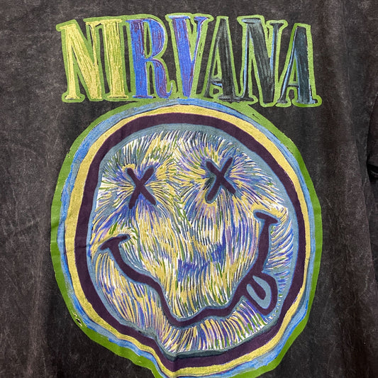 Nirvana Dead Smiley Face Acid Wash Grunge T-Shirt Large