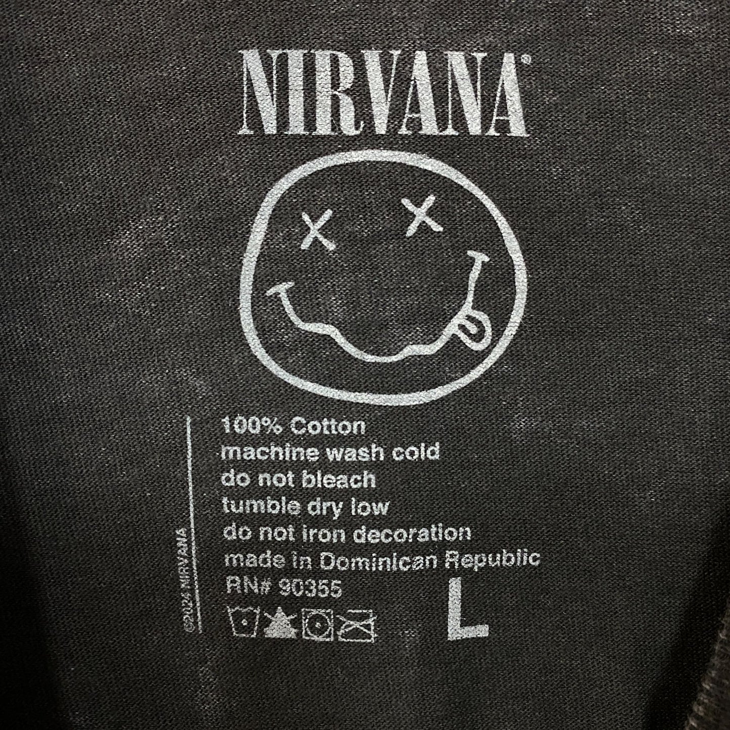 Nirvana Dead Smiley Face Acid Wash Grunge T-Shirt Large