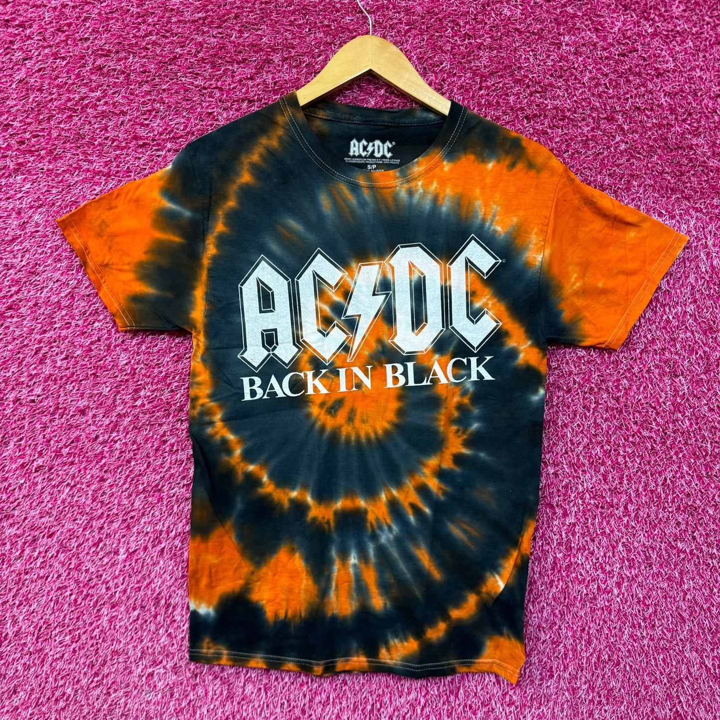 AC/DC Back in Black Spellout Heavy Metal Halloween Tie Dye Small