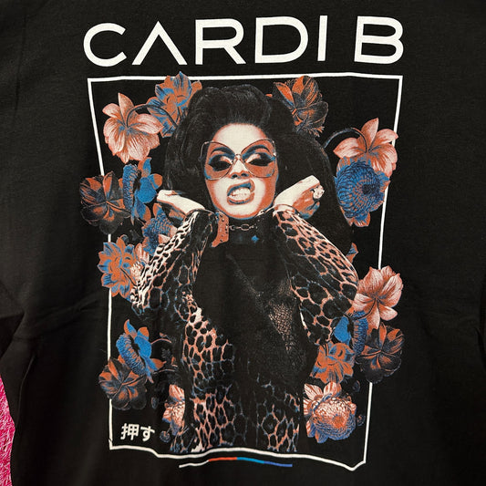 Cardi B Flowers Rap Black Tshirt size Large