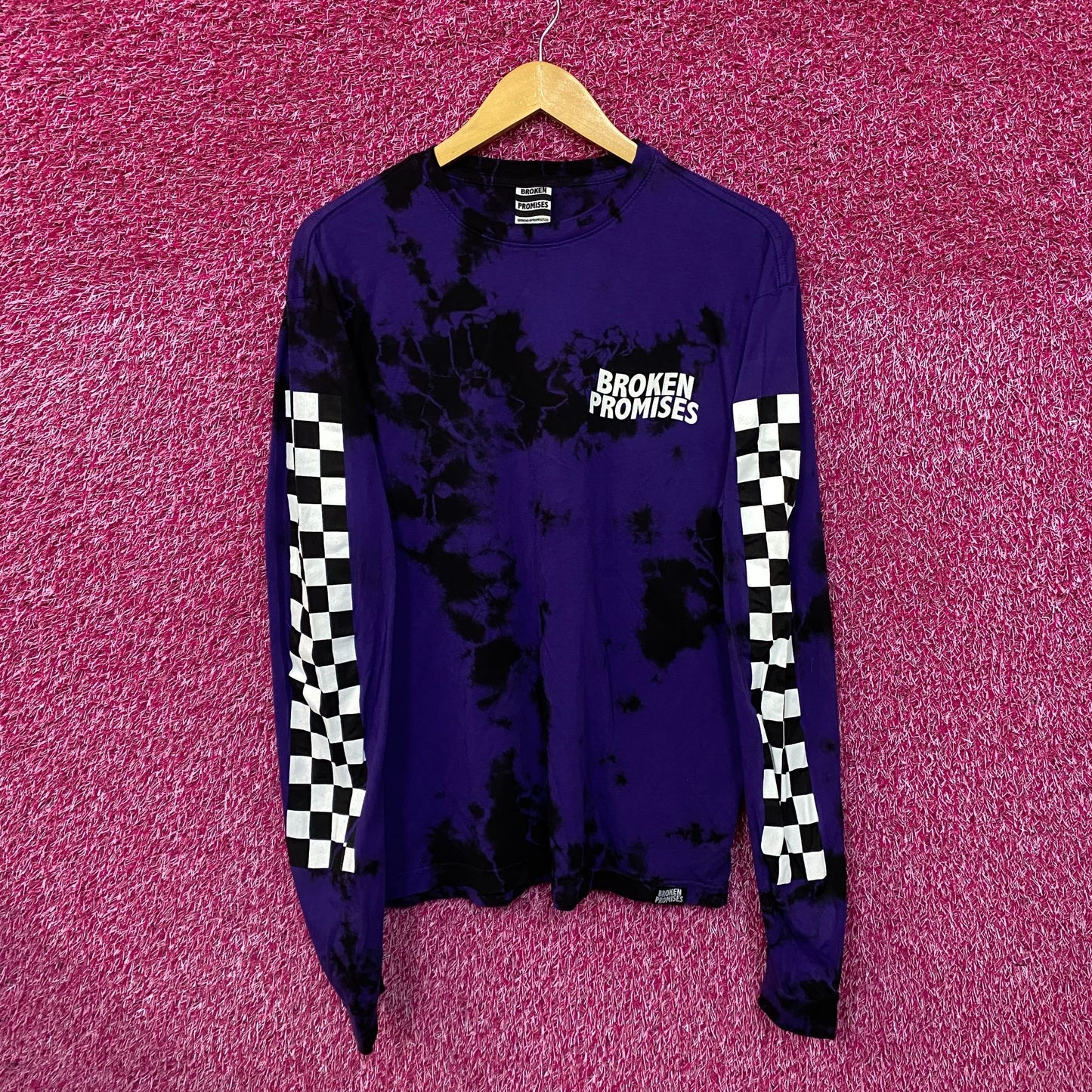 Broken Promises Checkered Pattern Tie Dye Long Sleeve L