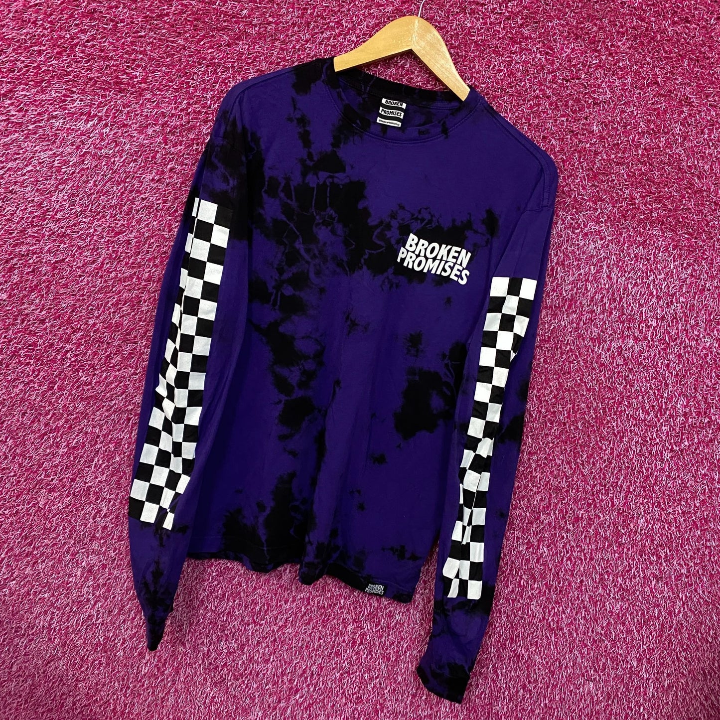 Broken Promises Checkered Pattern Tie Dye Long Sleeve L