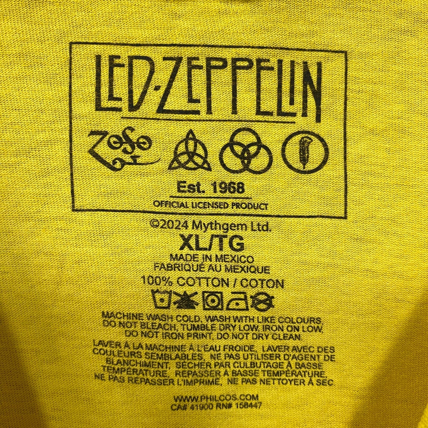 Led Zeppelin US Tour 1973 Rock Band Yellow T-Shirt XL